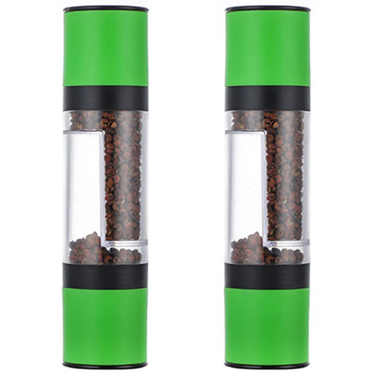 Salt and Pepper Grinder - 2 in 1 Manual Salt Pepper Mill Herb Spice Grinder Shakers Refillable 2pcs green