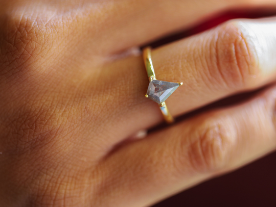 Kite Salt & Pepper Diamond Engagement Ring, Fancy Gray Grey Rose Cut Diamond, Shape, 0.75 Carat
