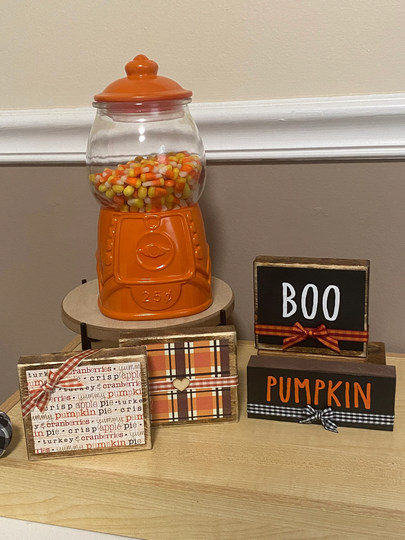 Wood Table Sign Fall Wooden Block For Tiered Tray Seasonal Decor Boo Pumpkin Plaid Farmhouse Style Decoration Plaid Buffalo Checkered Heart