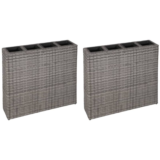 Garden Raised Bed with 4 Pots 2 pcs Poly Rattan Grey(2x45426) Vidaxl Grey