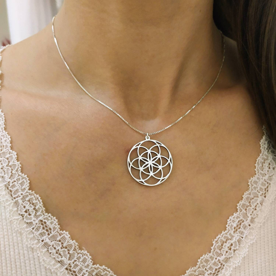 Seed Of Life Charm - Flower Pendant Necklace Good Luck Mantra Sacred Geometry Yoga Gift 925 Silver 14K Gold