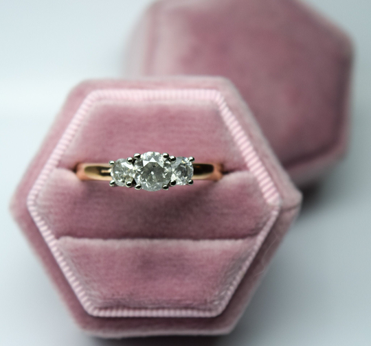 Salt Pepper Ring 1.75Ct Diamond Ring/Three Stone Gray Rose White Gold 14Kt/Classy & Natural Diamonds