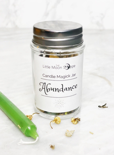 Crystal Confetti Abundance Candle Magic Jar/Good Luck Crystals Ritual Manifestation Green