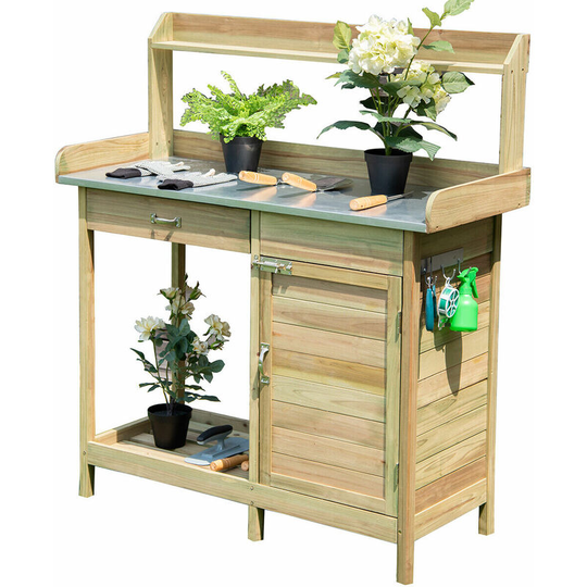 Garden Plant Bench Workstation Outdoor Potting Bench Table Wood Cabinet Drawer