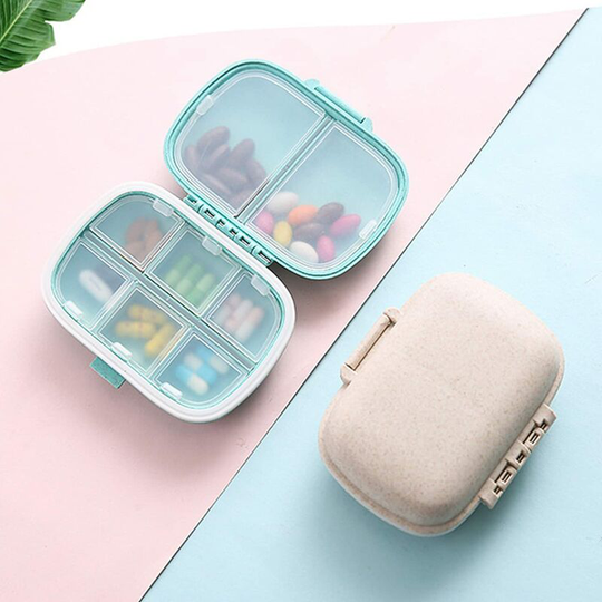 Perle Rare - Medicine Box,2 pcs Daily Pocket Pill Box,Wheat Straw Material,Removable Compartments,For Daily Travel Medicine(Blue+Beige)