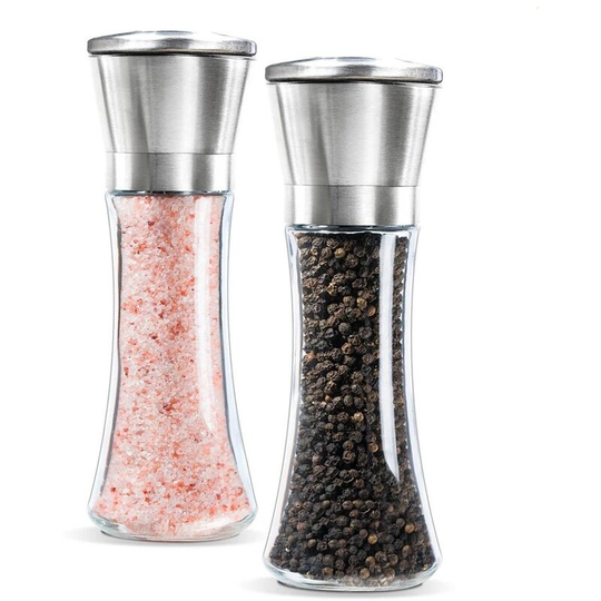 Salt and Pepper Mill, Set of 2 Mills, Stainless Steel Salt Mill and Spice Mill