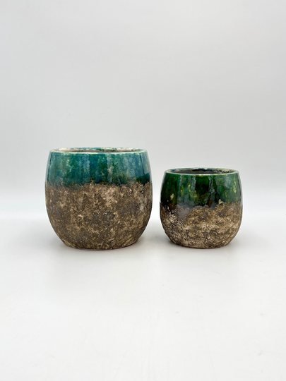 Lindy Ceramic Plant Pot, Emerald Green Houseplant Pot, D19cm, D16cm