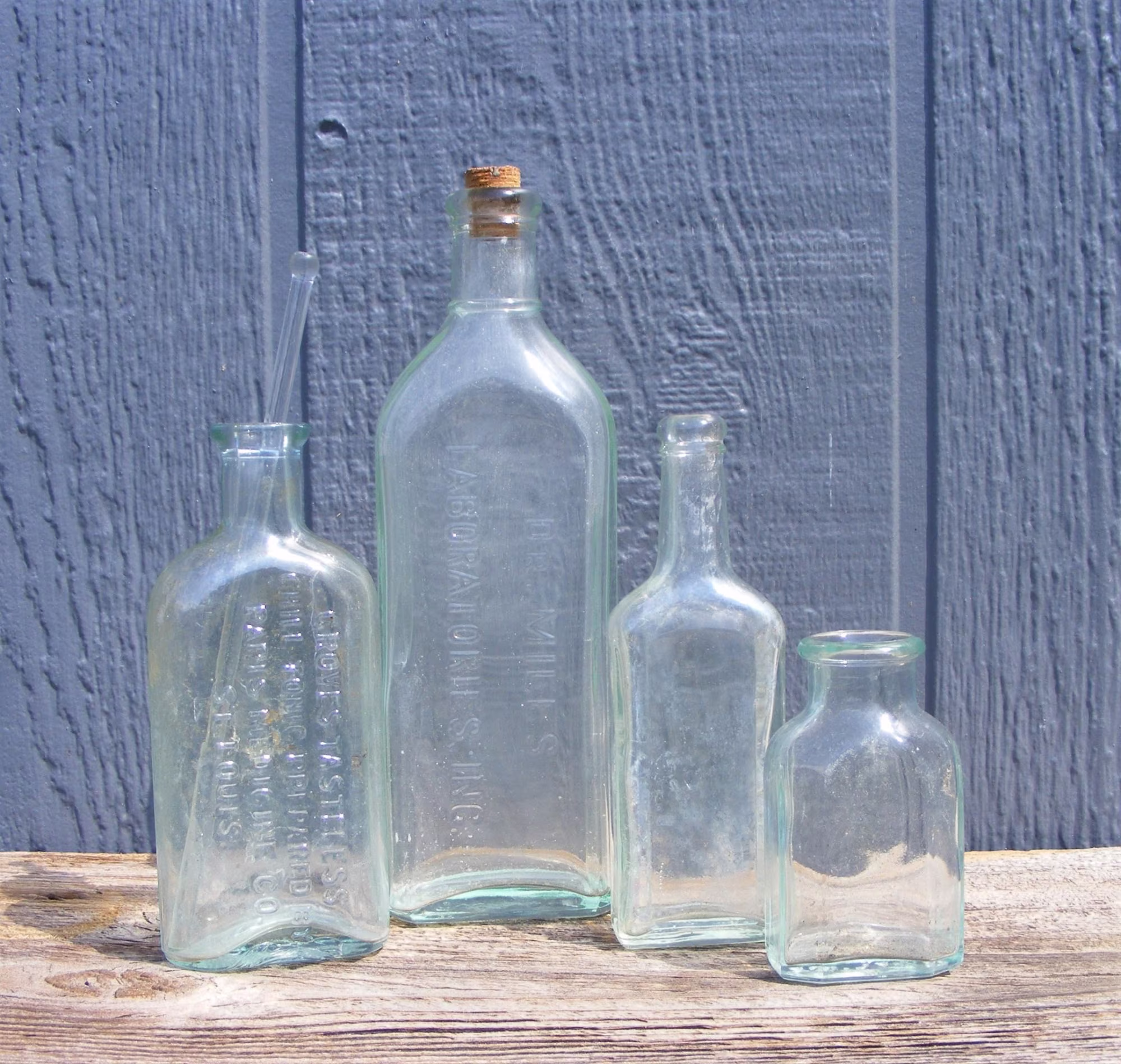 4 Rare Assorted Antique Glass Bottles, Vintage Old Apothecary Bottle Display, Bottles For Crafting