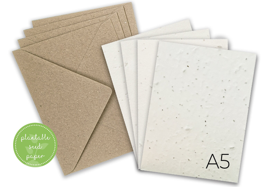 Plantable Seed Paper Cards Blank A5 With Envelopes - Design Your Own Birthday, Greeting, Gift, Eco-Friendly, Biodegradable Diy