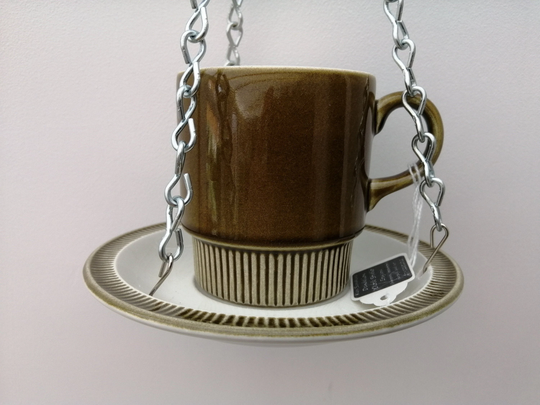 Lovely Ceramic Indoor Or Outdoor Tea Cup Hanging Basket/Planter. Made From Vintage Poole Pottery "Compact