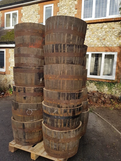 Half A Whiskey Barrel Cask - Choose Your Quantity, Free Delivery Reclaimed Oak Planters Freshly Made To Order