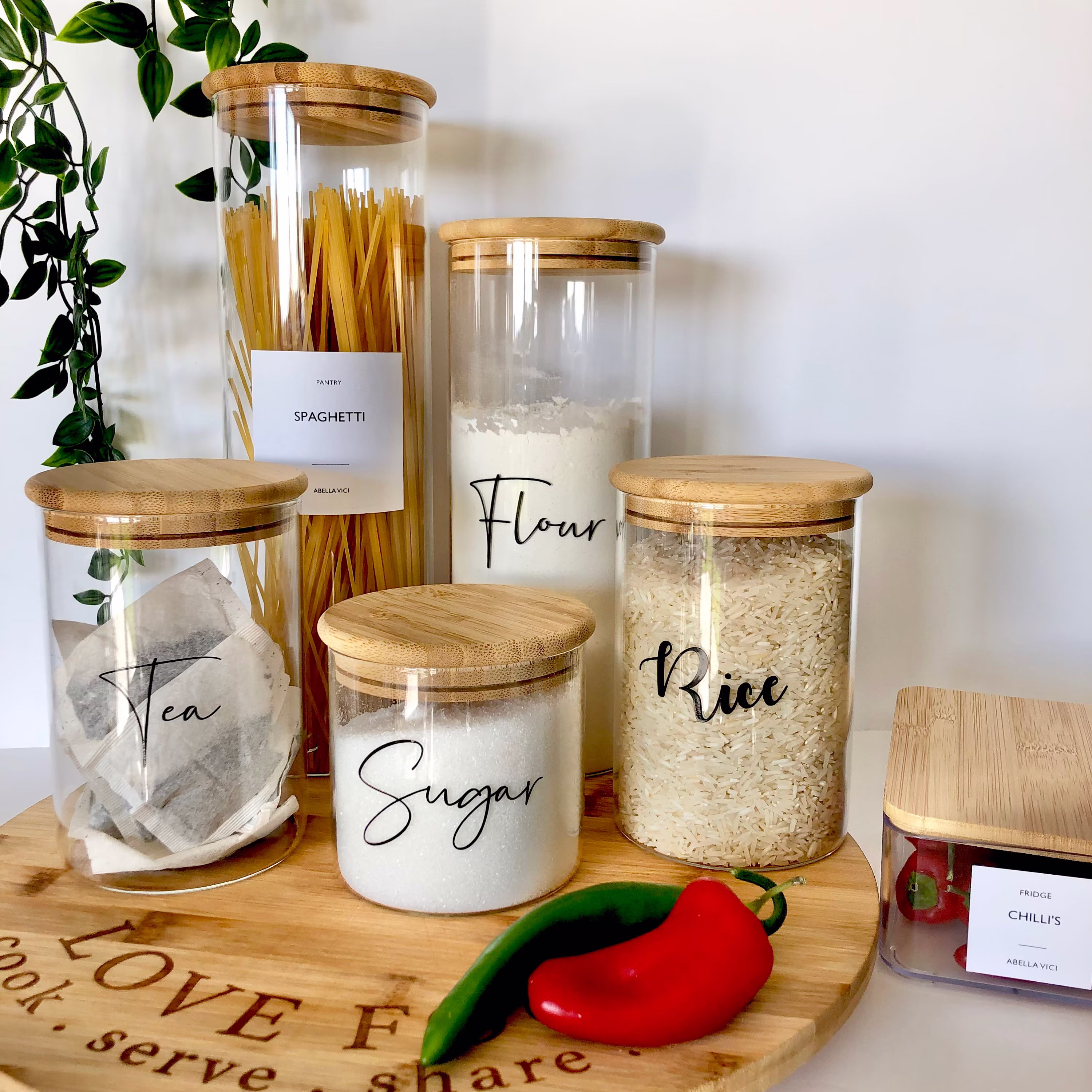 Supplier Of Home By Laura Eco Bamboo Lid Clear Glass Labelled Food Storage Container Kitchen Canister Pantry Organiser Spice Jar With Spoon