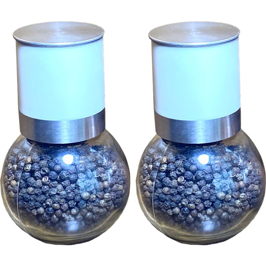 Compact Salt and Pepper Grinder Set with Adjustable Coarseness - Fully Ceramic White