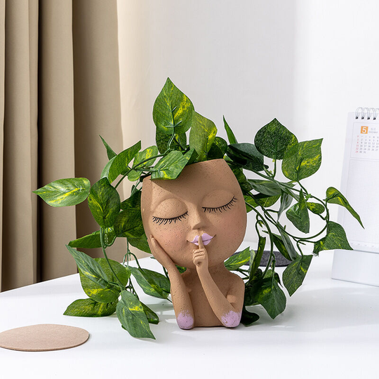 Sun Flowergb - Face Planter Pots - Head Planter, Succulent Planters, Face Flower Pot Head Planter, Indoor Outdoor Plant Garden Decor with Closed Eyes