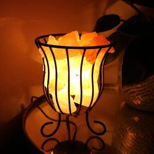 xl Himalayan Crystal Salt Lamp Round Basket 3 - 5Kg, Healing Basket With Rock Salt Chunks, Casket, Alternate Decor, Home Decor
