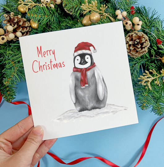 Personalised Penguin Christmas Card | Custom Baby Emperor
