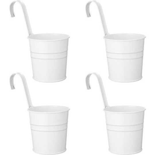 Monly - Set of 4 Shabby Style Hanging Flower Pots Metal Hanging Planter Pots with Hook Outdoor Balcony Garden White