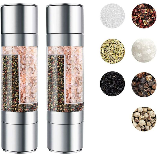 Pieces 2 in 1 salt and pepper mill with adjustable ceramic grinder - manual stainless steel salt mill - pepper and spice grinder