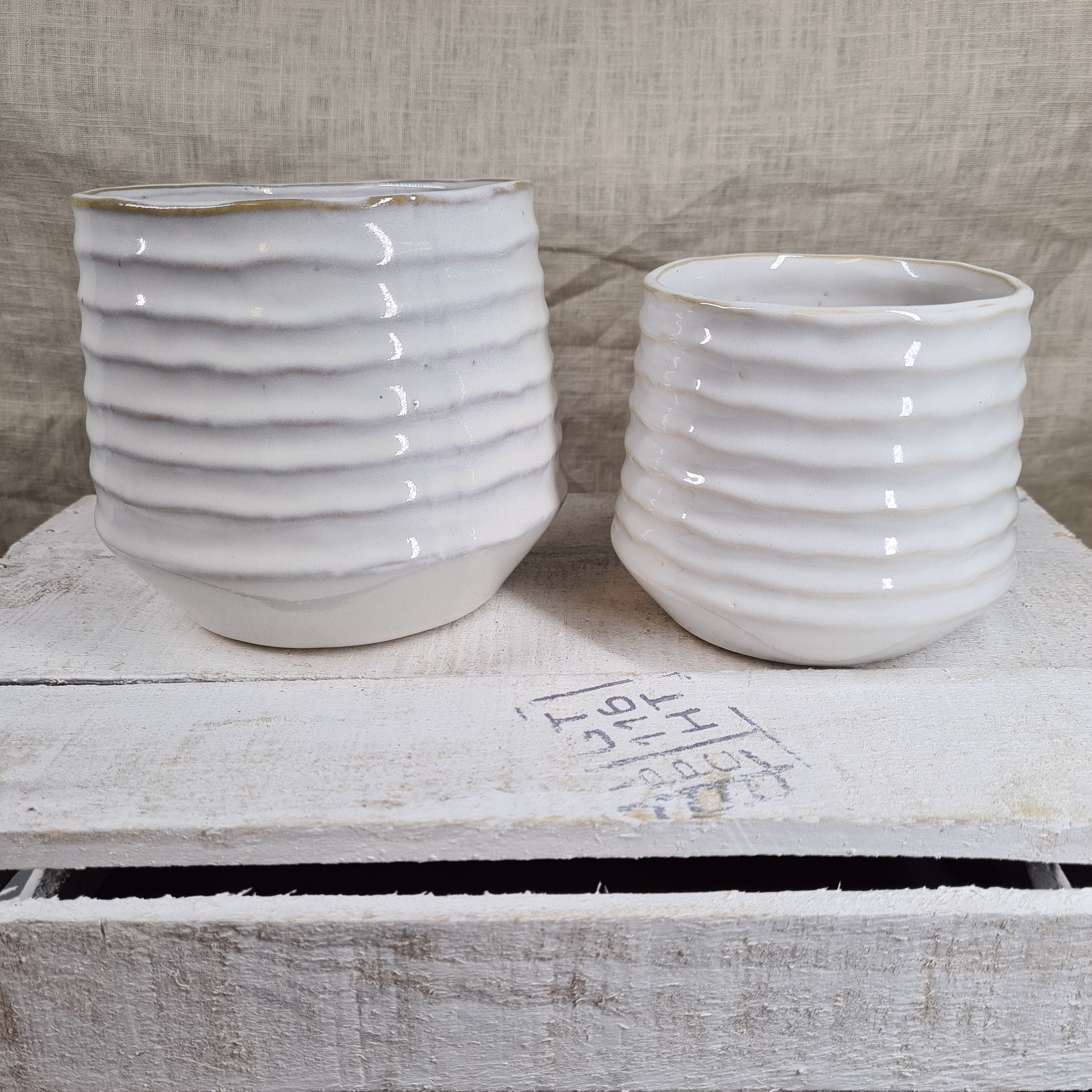 Wavy Ribbed Off-White Planter - 2 Sizes