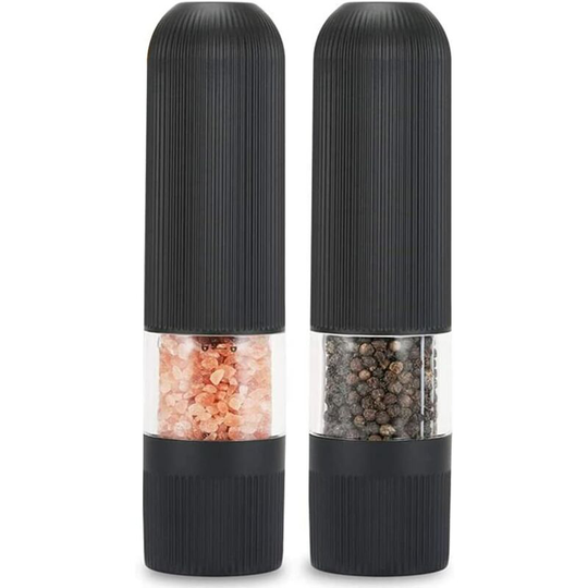Denuotop - 2PCS Electric Pepper Mill Gravity Salt and Pepper Burrs with led Light, Adjustable Roughness, Electric Salt and Pepper Mill for Sea Salt