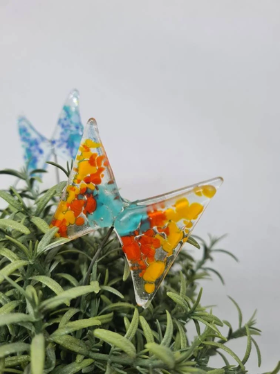 Butterfly Garden Stake, Decor, Garden Ornament, Decoration, Plant Pot Stakes, Glass, Window Sill, Flower Beds, Yard Art, Gardeners Gift