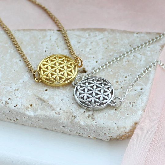 Gold Or Silver Seed Of Life Floral Bracelet