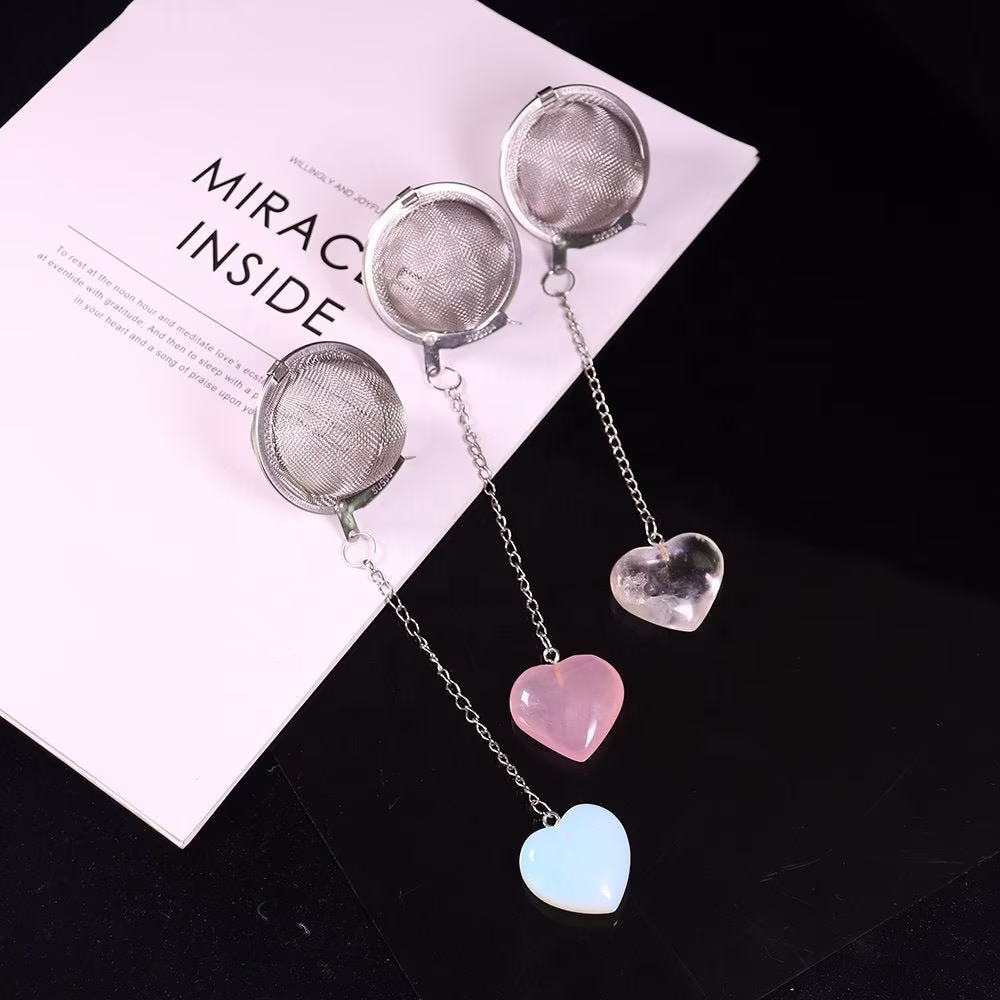 Heart Shaped Clear Quartz Crystal Tea Filter - Reusable Loose Leaf Ball Infuser Stainless Steel Strainer