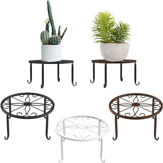 Langray - Potted Plant Bracket, [Set of 3] Rust Resistant Indoor Iron Flower Pots Holder, 9 Inch Durable Metal Garden Hanger - White & Black &