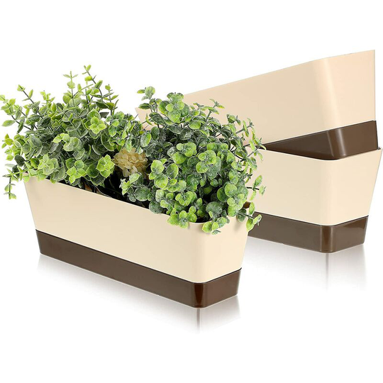 3 Pieces Rectangle Window Box Planter 11.8 inch Window Sill Planter Pot Indoor Small Succulent Plastic Planter with Tray for Home Office Garden