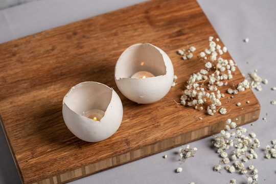 Set Of 2 White Ceramic Candle Holders