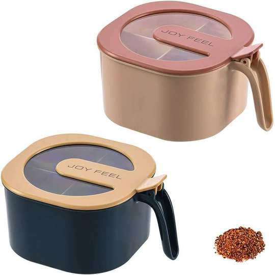 Bearsu - Pieces Plastic Seasoning Box, Multi-Grid Spice Jar, Multi-Function Home 4 Cell pp Seasoning Box with White Spoon to Hold Salt, Pepper (Pink,