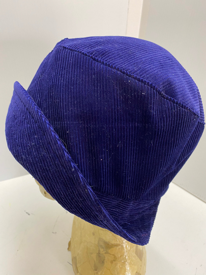 Blue Cloche Hat 64, Cord Velvet Cloche, Chemo Hat, Alopecia, Hair Loss, Twenties Style Soft Foldable Mid Season/Winter
