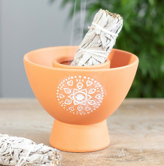 Smudge Bowl Mandala Terracotta Bowl Pagan Wiccan Wicca Witch Accessories Tarot Moon