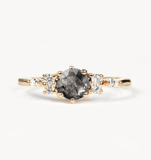 Round Diamond Ring-Rose Cut Engagement Ring-Salt & Pepper Ring-Dainty Gold Ring-Made To Order