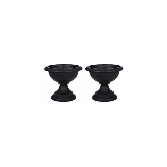 Viss - 2 x plastic garden urn - 42 cm grecian plastic -garden planter - black plant pot