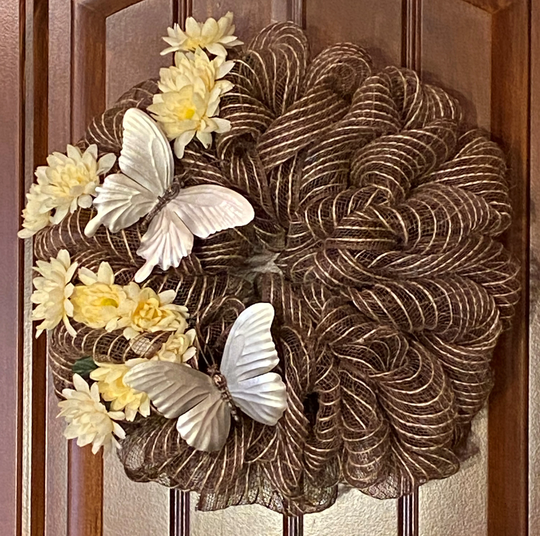 Wreath, Front Door Hanger, Butterfly Mesh Everyday All Season Farmhouse Country