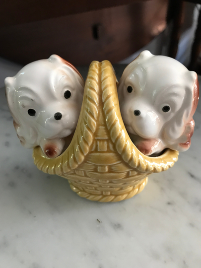 Vintage 1950S Japan Puppies in A Basket Salt & Pepper Shakers