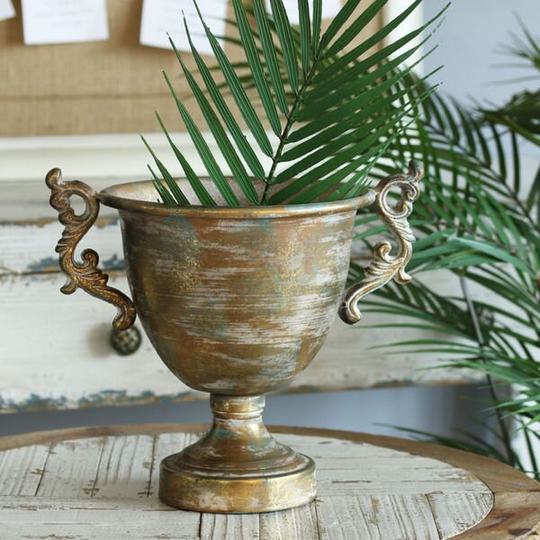 Brocante Scroll Flower Bowl Gold | 28cm. Florist Vase Vintage Chic