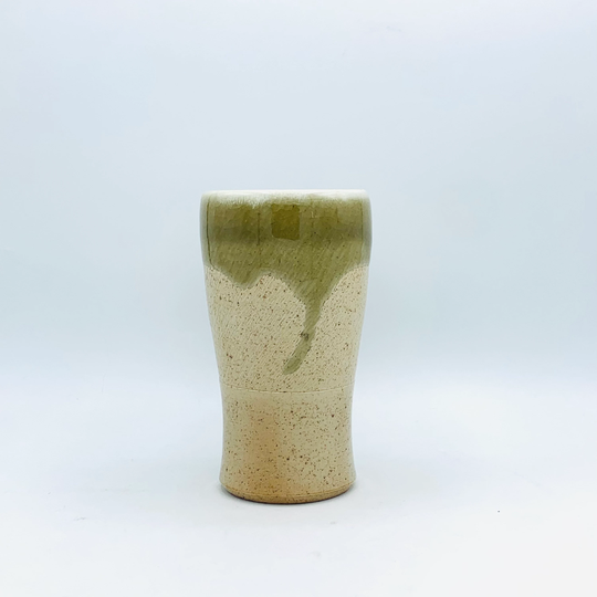 Olive Drip Wheelthrown Salt Fired Ceramic Tall Cup/Tumbler By Jessica Cronstein