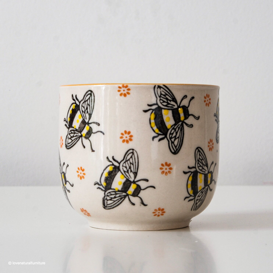 Small Glazed Indoor Bee Planter | Succulents Cacti Geometric Flower Plant Pot Bumble Bees Ethical Home Decor Gifts Secret Santa Gift