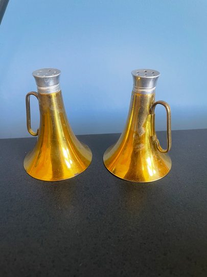 Vintage Brass Bugle Salt Pepper Shakers