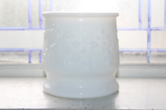 Vintage Milk Glass Planter Vase With Floral Decoration