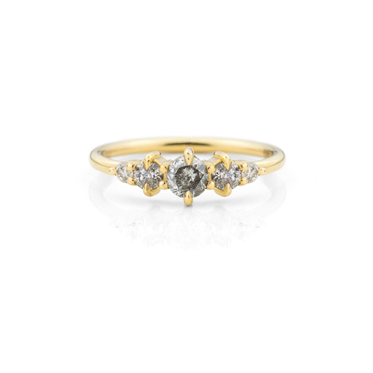 1/2 Tcw. Five Salt & Pepper Diamond Ring, Anniversary Band, 14K Pepper Diamond, Unique Engagement Ring