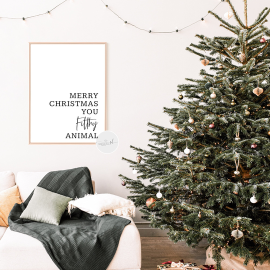 Merry Christmas You Filthy Animal Funny Quote Print, Festive Wall Art, Winter Seasonal Decor, Xmas