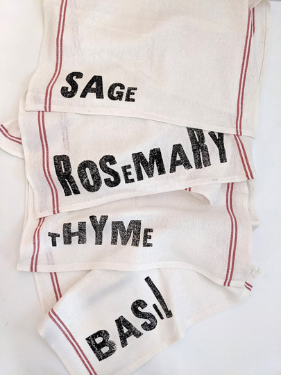 Essential Herbs/Foodie Gift Farmhouse Decor Kitchen Towels Rosemary Basil Thyme Sage Vintage
