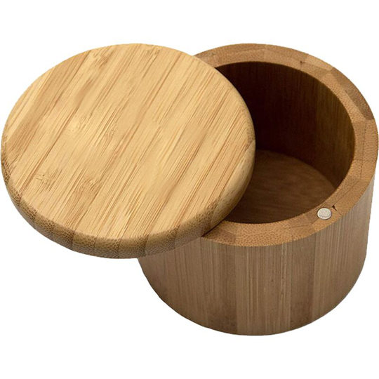 Totally Bamboo Salt Cellar Bamboo Storage Box with Magnetic Swivel Lid,Salt Engraved on Lid letter