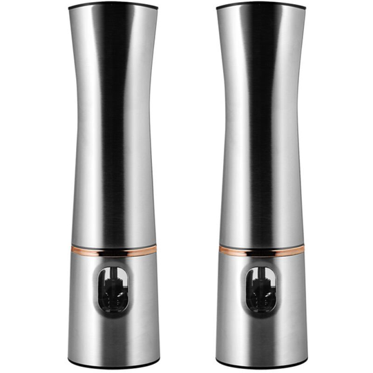 Electric Salt & Pepper Grinder Set, Automatic Shakers, Rose Gold & Stainless Steel, One Hand Operated