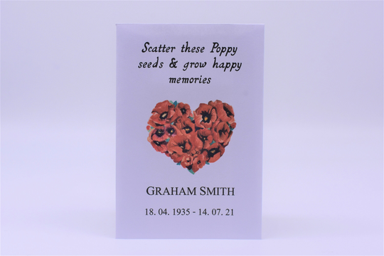 Funeral Seed Packets |Poppy Packets Remembrance Personalised Memorial Poppy | With Seeds