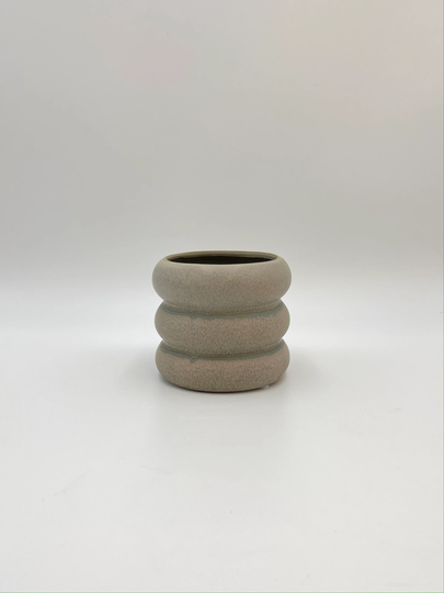 Caterpillar %100 Handmade Grey Ceramic Plant Pot, Indoor Interior Design, 12.5 cm Diameter, Optional Drainage Hole