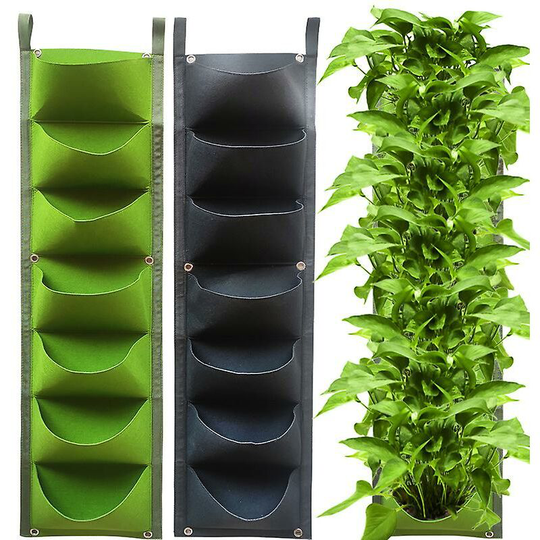 2pcs Hanging Planter Bags, Vertical Wall Hanging Planters Planter Grow Bags Gardening Green Vertical Planters (Green Black)